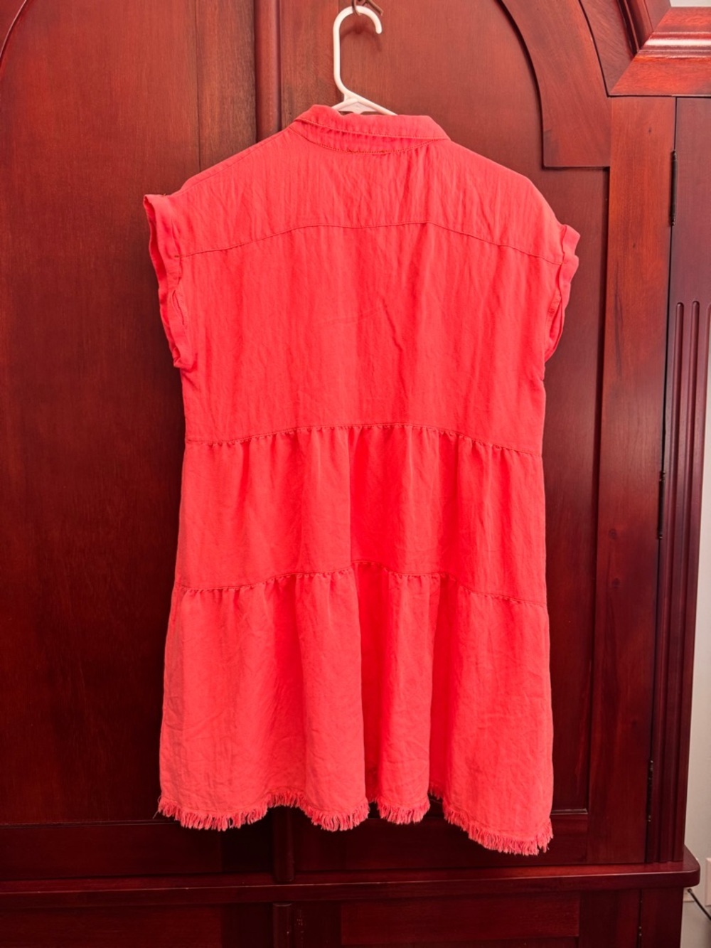 Umgee Coral Button-Front Tiered Dress mineral wash collared neck raw hem Small - Picture 7 of 7